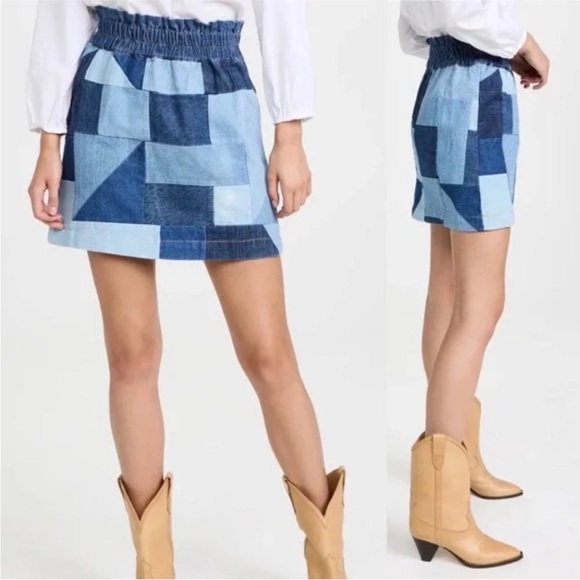 Sea New York Dresses & Skirts - Sea New York Blue Patchwork Denim Mini Skirt – Elastic Waist Size M NWOT